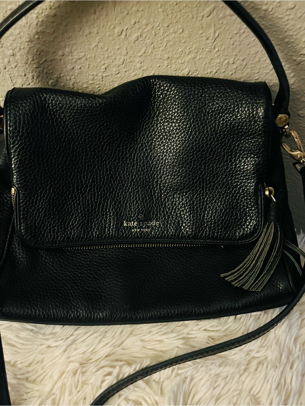 kate spade Black Pebbled Leather Crossbody with Tassel